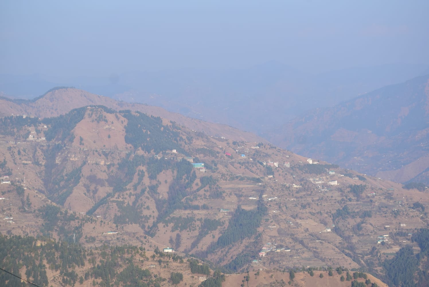Panoramic view of Himalayan mountain valley from the homestay